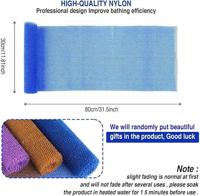 UJFQBH 3 Pieces African Bath Sponge African Net Long Net Bath Sponge Exfoliating Shower Body Scrubber Back Scrubber Skin Smoother,Great for Daily Use (Brown, Blue, Purple)