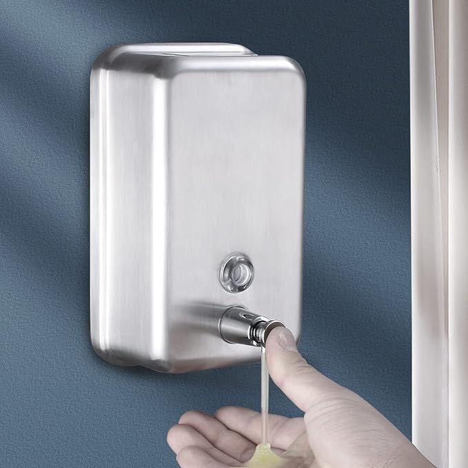 Commercial Wall Mount Stainless Steel Soap Dispenser, Corrosion Proof Lining Liquid Hand Sanitizer Dispenser Bathroom 1100ml / 37oz. (Vertical)
