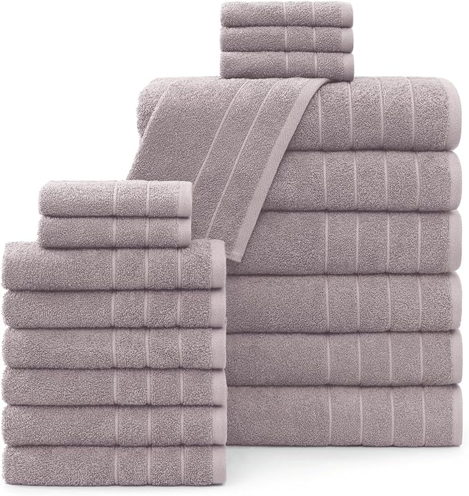Casa Platino 100% Cotton Luxury Bathroom Towel Set - 18 Pc - Ring Spun, Quick Dry, Soft & Highly Absorbent - 6 Bath, 6 Washcloths, 6 Hand Towels - Remains Plush After Multiple Washes - Platinum