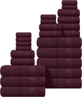 GLAMBURG Ultra Soft 24-Piece Towel Set - 100% Pure Ringspun Cotton, Contains 8 Oversized Bath Towels 27x54, 8 Hand Towels 16x28, 8 Wash Cloths 13x13 - Ideal for Everyday use, Hotel & Spa - Burgundy