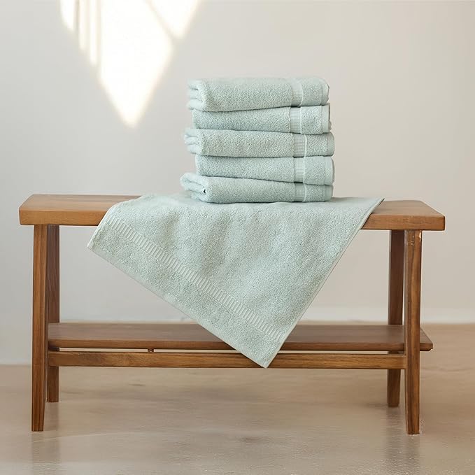 SALBAKOS 100% Turkish Cotton Hand Towel Set of 6 16x30 inch | Heirloom Quality | Hotel & Spa Collection | Soft, Absorbent, Long Lasting Hand Towels | Made in Turkey (Seafoam Green, 6 Hand Towels)