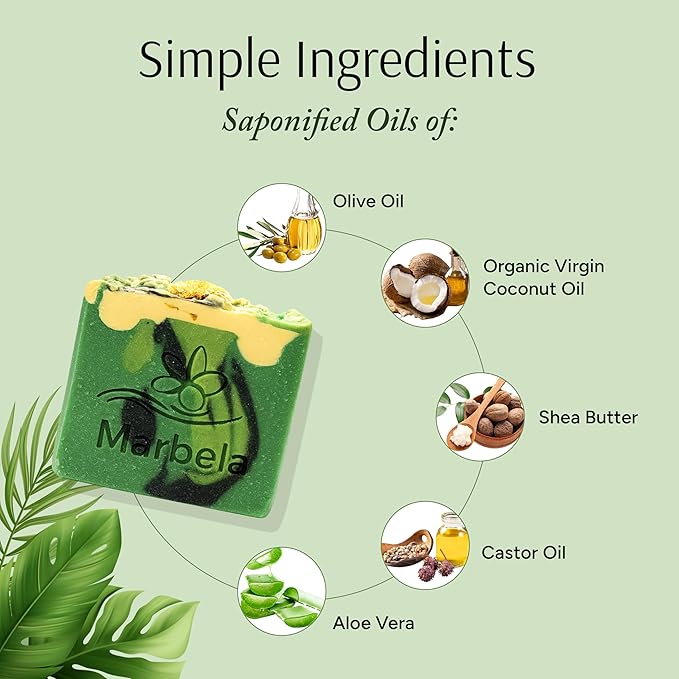 Marbela Cosmetics Aloe Vera Handmade Soap Bar - Made in USA, Vegan Friendly, Palm Oil Free, Natural Bar Soap - Gentle Face & Body Soap for Daily Skin Care, Moisturizing & Nourishing - 3.5 oz