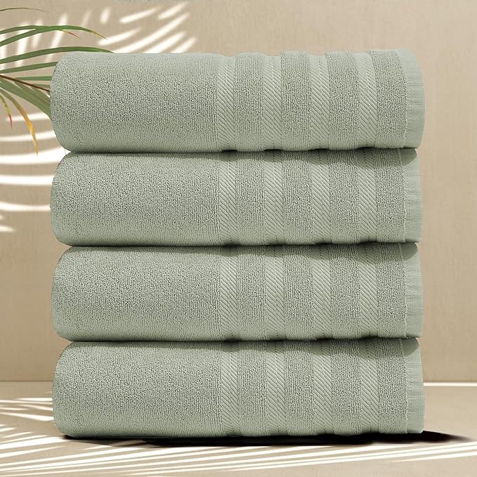 Hearth & Harbor Bath Towels for Bathroom - 100% Ring Spun Cotton Luxury Bathroom Towels - Soft & Highly Absorbent 4 Bath Towels, Sage Green