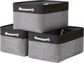 TheWarmHome Collapsible Storage Bin for Shelves - 16x12x8 inch Large 3 Pack Storage Basket for Organizing with Rope, Fabric Storage Cubes for Organizer Toy Cloth Gift Closet (Black & Grey)