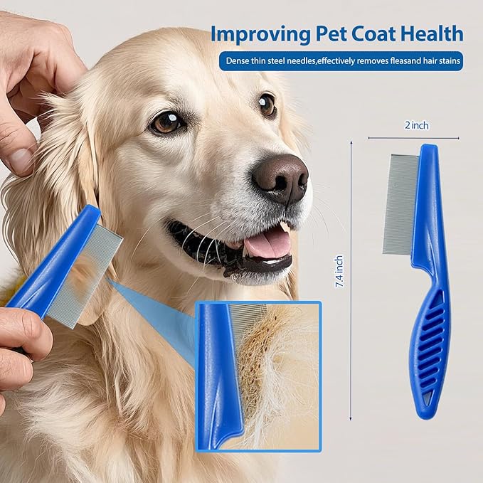 5 Piece Dog Grooming Brush Set with Grooming Gloves, Deshedding Comb & Massage Bath Brush | Dog Shampoo Brush - Multifunctional Pet Hair Removal Tools for Shedding, Bathing, Brushing (Blue)
