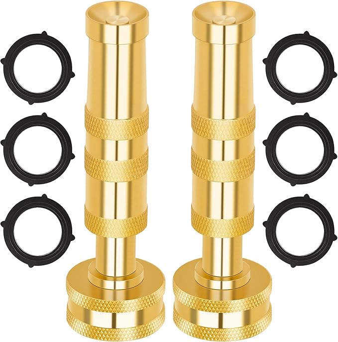 AUTOMAN Brass Hose Nozzle – High Pressure Jet Nozzles 2 Pack, Heavy Duty Sprayer for Garden Hoses, Adjustable Spray Gun, Solid Twist Water Hose Nozzle for Patio, Lawn, Car Wash, Extra 6 Rubber Washers