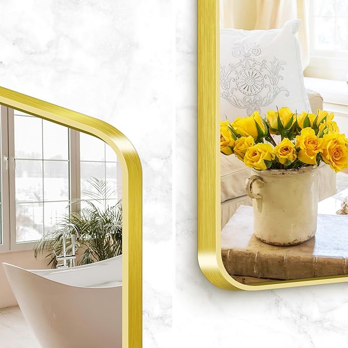 BONEWEI Gold Bathroom Mirror,48x48 inch Wall Mirror for Bathroom Wall Mounted,Round Rectangle Mirror for Bathroom Over Sink,Modern Frame for Home Decor Living Room,Bedroom Entryway,Horizontal/Vertical