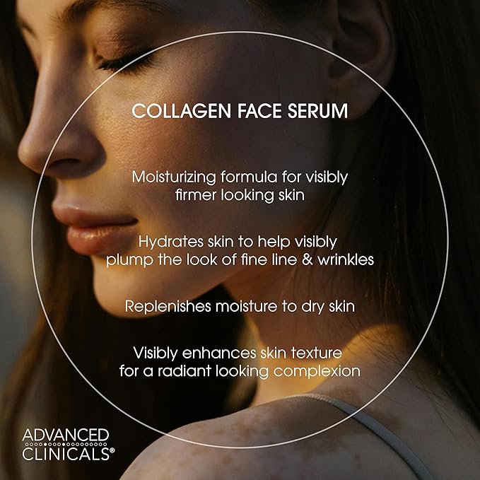 Advanced Clinicals Unscented Collagen Body Cream + Collagen Serum For Face 2PC Skincare Set | Face Serum & Body Lotion For Women & Men Helps Improve Look Of Wrinkles & Dry Skin, Fragrance Free, 2pc