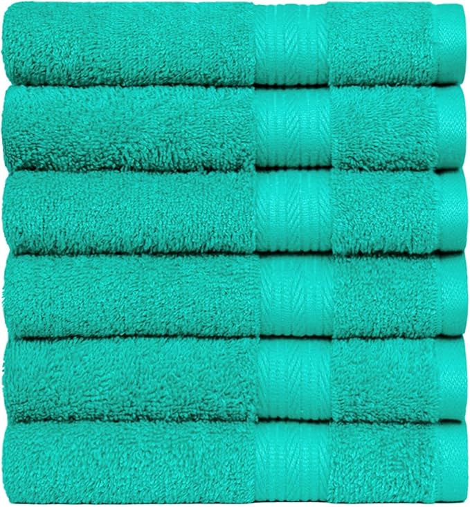 Amazon Basics 6 Piece hand towels for bathroom, Fade Resistant 100% Cotton Hand Towels, soft absorbent bathroom hand towels 6 - Pack (26''x16''), Teal