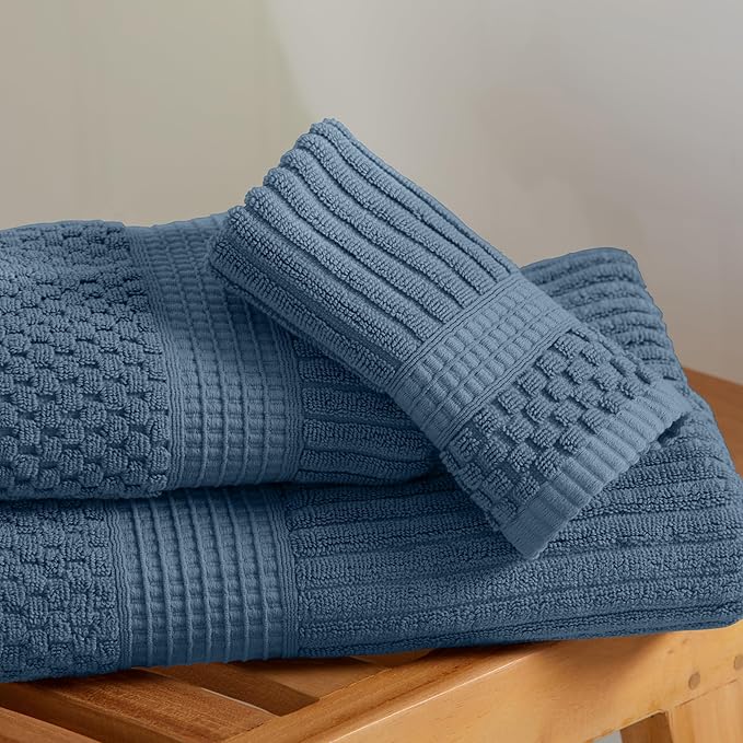 Springtree Home 100% Cotton Bath Towel Set of 4 | Super Soft & Absorbent with Quick-Dry Fibers | 4 Bath Towels | Textured and Durable Cotton | Krista Collection - Oceanview