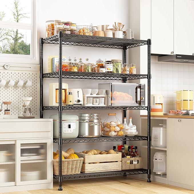REIBII 5-Tier Wire Shelving Rack Storage Shelves Metal Shelves,1020 LBS Adjustable Heavy Duty Metal Shelving Units and Storage for Garage Pantry Bathroom 29" W X 14" D X 63" H
