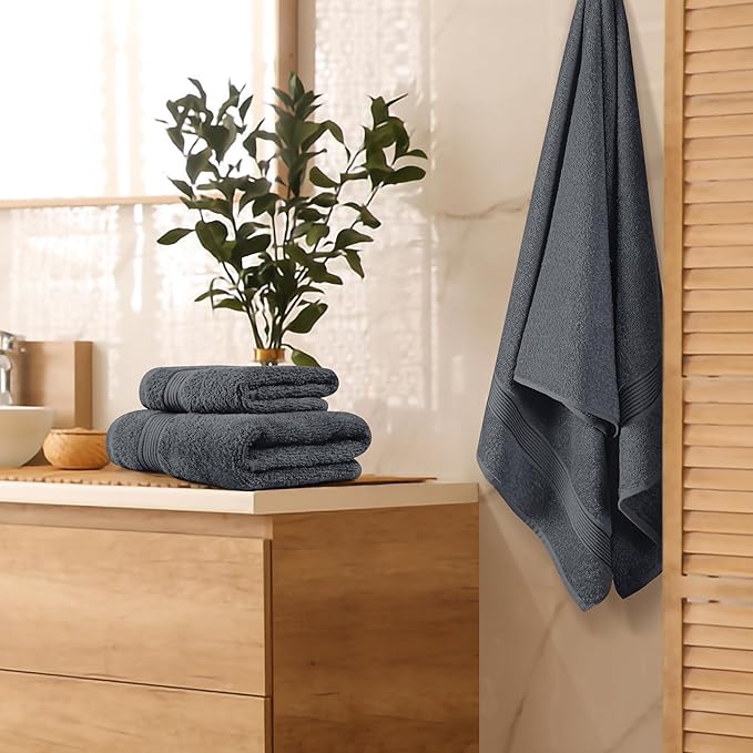 Belizzi Home Ultra Soft 3 Pack Cotton Towel Set, Contains a Bath Towel 28x55 inch, a Hand Towel 16x24 inch & a Wash Coth 12x12 inch, Ideal Everyday use, Compact & Lightweight - Charcoal Grey