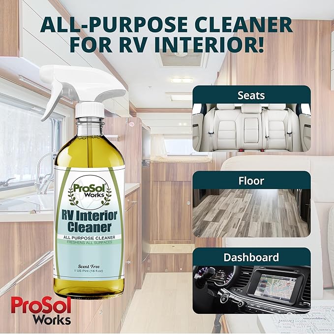 RV Interior Cleaner 16 oz - Camper All Purpose Cleaner for RVs, Toilet, Countertops, Flooring, Upholstery, Fabric, Leather & More - Natural Clean - Safe on All Surfaces