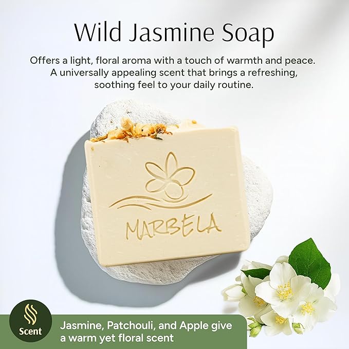 Marbela Cosmetics Wild Jasmine Handmade Soap Bar - Made in USA, Vegan Friendly, Palm Oil Free, Natural Bar Soap - Gentle Face & Body Soap for Daily Skin Care, Moisturizing & Nourishing - 3.5 oz