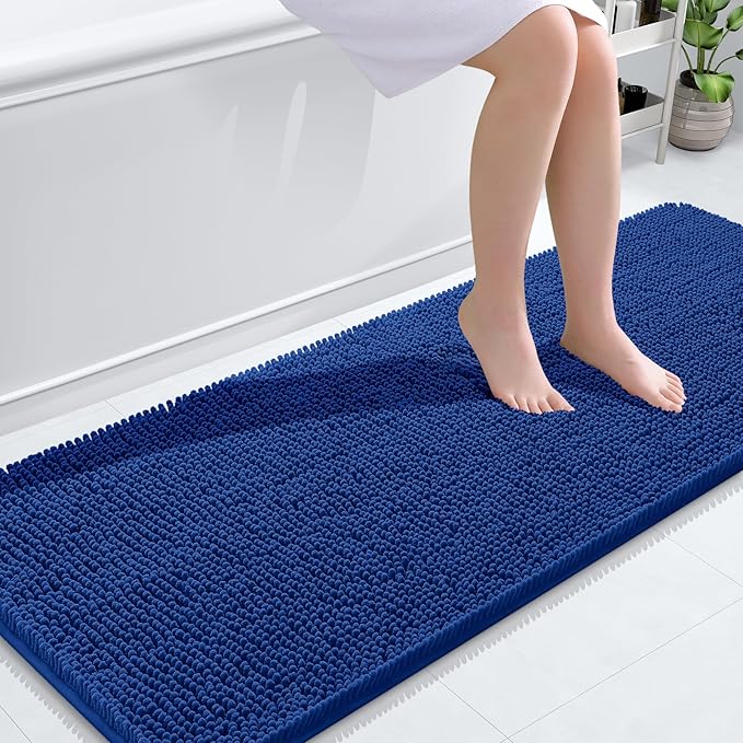 OLANLY Bathroom Rugs 59x24, Extra Soft Absorbent Chenille Bath Rugs, Rubber Backing Quick Dry, Machine Washable Bath Mats for Bathroom Floor, Tub and Shower, Home Decor Accessories, Royal Blue