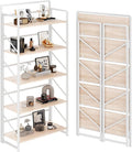 JSB Folding Bookshelf,Industrial Storage Shelves, No Assembly Vintage Wood Look Bookshelf with Storage Shelves for Living Room, Bedroom, Office (White, 5-Tier)