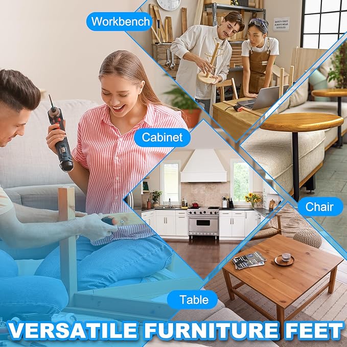 PATIKIL Furniture Leveling Feet 2.4" Dia Base M12 Thread, 4 Pcs Carbon Steel Adjustable Threaded Furniture Levelers Screw on Leg Leveler with Pads for Desk Chair Cabinet,Black/Silver