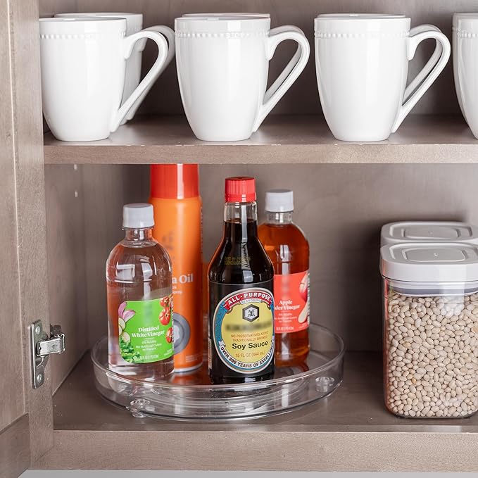 primebox 10.5" Lazy Susan Organizer. 360 Degree Rotating Turntable for Cabinets, Fridge, Pantry, Bathroom, Under Sink Organizing, Vanity, Countertops, Organizer for Spices Clear.