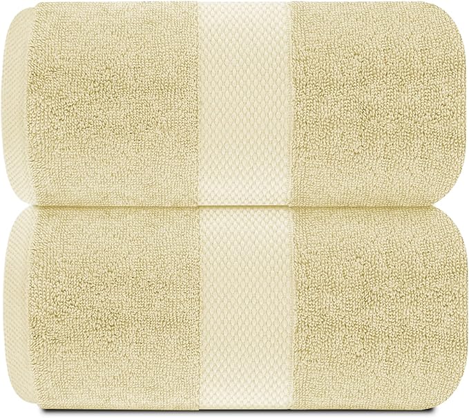 White Classic Luxury Soft Beige Bath Sheet Towels - 650 GSM Cotton Luxury Bath Towels Extra Large 35x70 | Highly Absorbent and Quick Dry | Hotel Collection Extra Large Bath Towels Oversized, 2 Pack