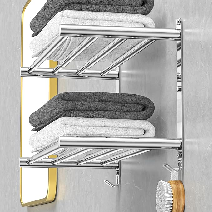 Adjustable Towel Bar for Bathroom Wall Mount17-30.7inch Adhesive Shower Towel Rack Stainless Steel Bath Towel Holders for Toilet Kitchen Double Towel Hanger (Double Towel Rack)