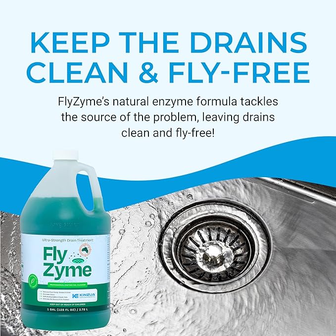 Kinzua Environmental Fly-Zyme, Highly Concentrated Enzyme Drain Cleaner for Pipes, Drain Gel for Fruit Flies, Organic Waste Degrader & Odor Neutralizer, 1 Gallon