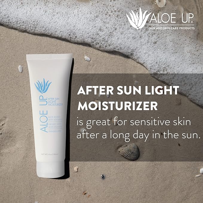 ALOE UP Spa Collection After Sun Light Moisturizer - Organic Hydrating After Sun Lotion With Aloe Vera Gel and Vitamin E - Reef Friendly - Mineral Oil Free - Peach-Apricot Fragrance - 4 Oz
