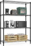 1000 lbs 4Tier Shelf Metal Storage Shelves Wire Rack Closet Organizers with Wheel for Garage Kitchen Bathroom Laundry Black 13.7" D x 29.5" W x 47.2" H