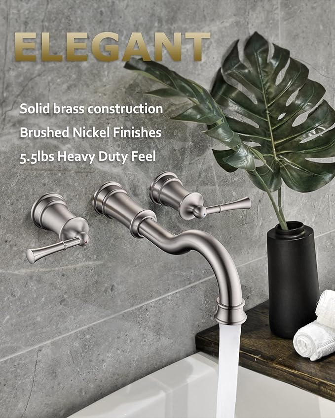 Roman Bathtub Faucet Wall Mount Widespread Tub Filler with Rough-in Valve 3 Holes 2 Lever Handle Elegant Classic Spout for Bathroom, Brushed Niickel