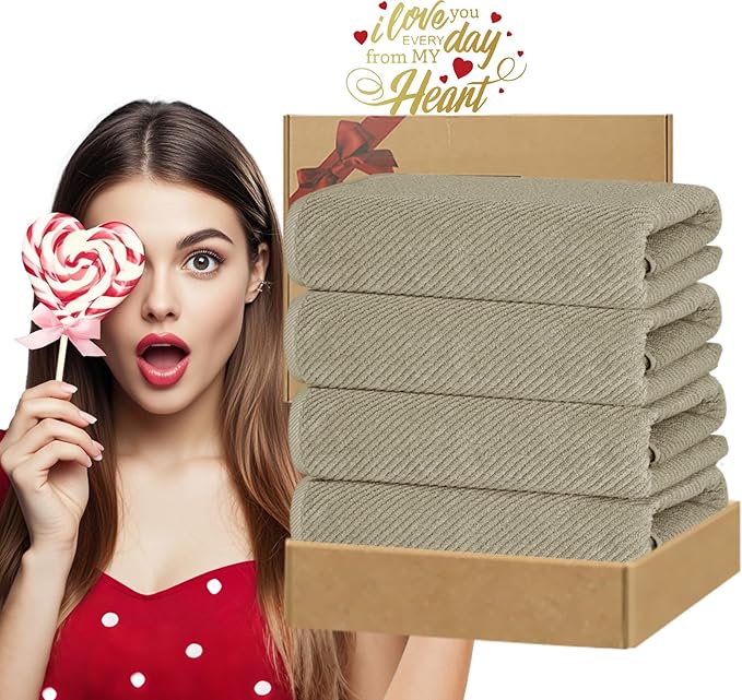 VOOVA & MOVAS Bath Towels Set of 4, Large 30" x 56" - 100% Cotton | Quick Dry | Light Weight | Thick | Soft | Absorbent, Towel Set for Bathroom, Bathroom Essentials, Dark Beige