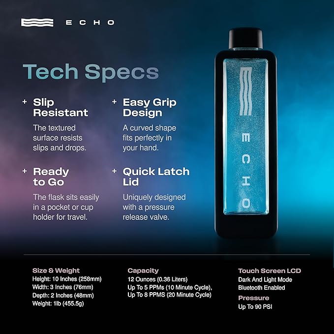 Echo Flask Hydrogen Water Bottle - Active Hydration Solution with Water Intake Tracking & LCD Touch Screen - Compact & Convenient - Transparent Hydrogen Flask - 12 oz