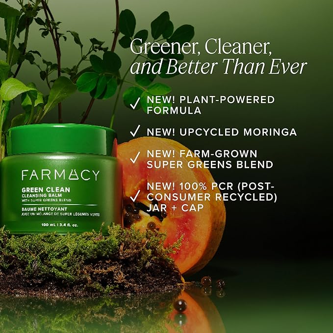 Farmacy Makeup Remover Cleansing Balm - Green Clean Waterproof Makeup Remover Balm + Oil Cleanser for Face - Gently Removes Make Up + SPF while Hydrating Skin (30ml)