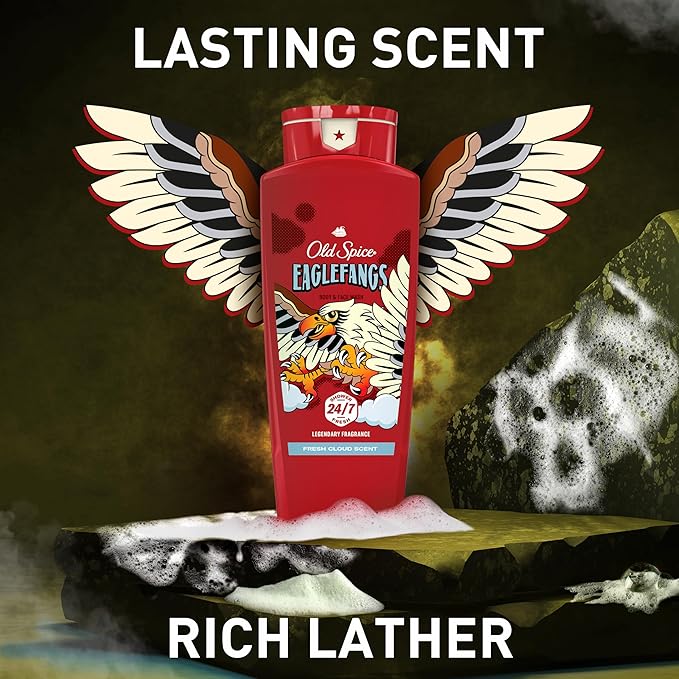 Old Spice Cleansing Body Wash for Men, 3X Defense, 24/7 Shower Fresh with Lasting Scent, 2-in-1 Body & Face Wash, Eaglefangs with Fresh Cloud Scent, 24 oz (Pack of 4)