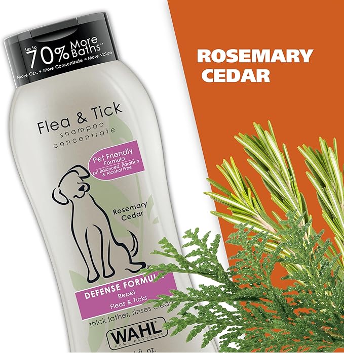 Wahl USA Flea & Tick Repelling Dog Shampoo – Defense Formula with Rosemary & Cedar Scent – 24 Oz - 820007T