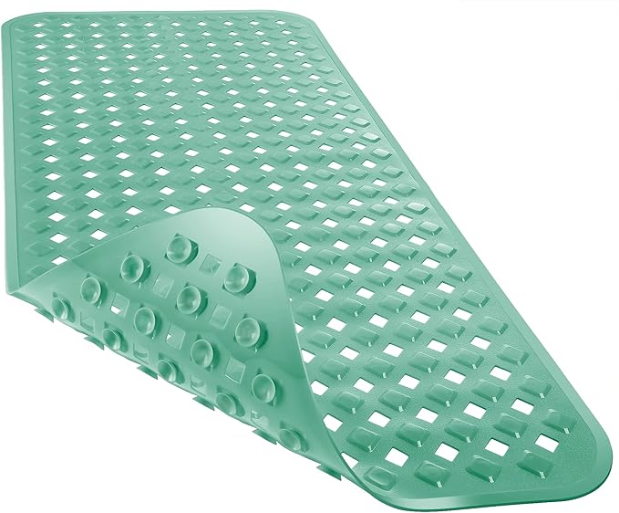 Yimobra Bathtub Mat Non Slip, Super Strong Suction Cups, 27.5"x15.5" Long Shower Mat with Drain Holes, Machine Washable Fast Draining Bath Mats, Bathroom Essentials,MARRS Green