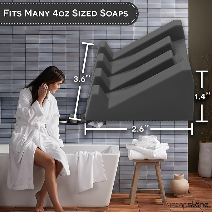 Silicone Soap Dish (USA Patented) Self Draining Bar Soap Holder for Shower Bathroom Sink, Drying Soap Dish Tray Kitchen Sponge Holder Easy Cleaning Soap Saver Mat (Dark Grey, 2)