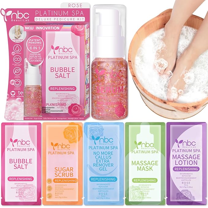 Pedicure Foot Soak Set - Upgraded 6 in 1 Foot Spa, Foot Bath Spa, Pedicure Kit, Foot Soak for Tired & Dry Cracked Feet, Athletes Feet, Bad Odor, Softens Calluses (Rose)