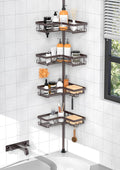 KEGII 4-Tier Corner Shower Caddy Tension Pole - Waterproof Shower Rod Organizer, Floor to Ceiling Tension Rod 25-114.2 inch, Stainless Steel Corner Shower Shelf, Bronze