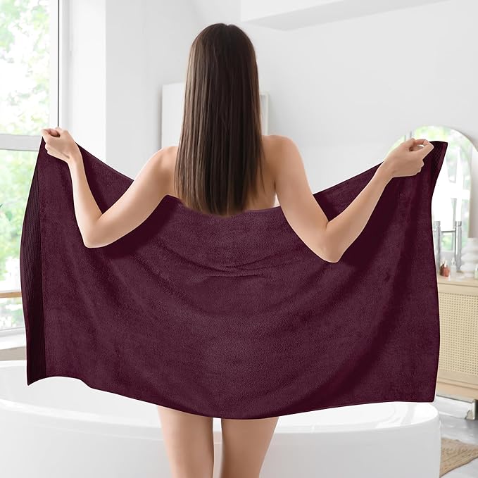 Belizzi Home Cotton 2 Pack Oversized Bath Sheet 35 x 70, Large Bath Sheet, Ultra Absorbent, Compact, Eco-Friendly and 100% Recyclable, Quick Drying and Lightweight Towel - Burgundy