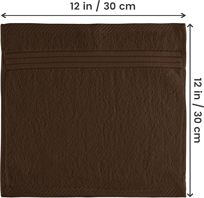 Utopia Towels 12 Pack Premium Wash Cloths Set, 12 by 12 Inches, 100% Cotton Ring Spun, Highly Absorbent and Soft Feel Washcloths for Bathroom, Spa, Gym, and Face, Dark Brown