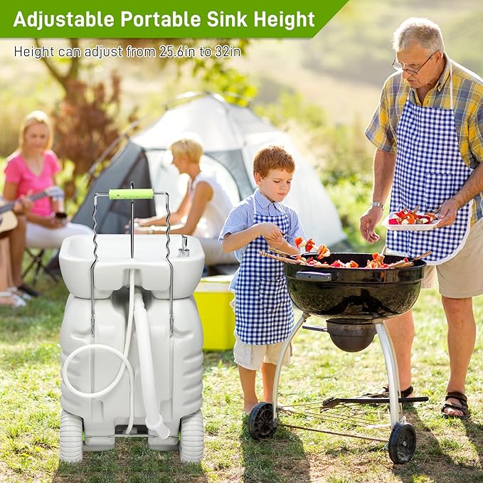 VINGLI 45L Upgraded Portable Sink| Rolling Hand Wash Basin Stand with Towel Holder & Soap Dispenser & Wheels, Perfect for Garden/Camping/Outdoor Events/Gatherings/Worksite/RV/Indoor
