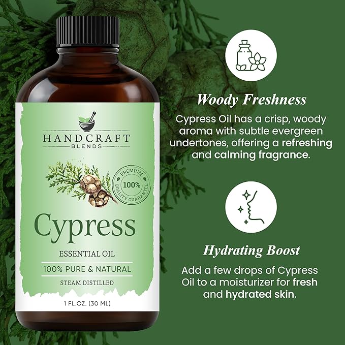 Handcraft Blends Cypress Essential Oil – 1 Fl Oz – 100% Pure and Natural – Premium Grade Essential Oil for Diffuser and Aromatherapy, Skin, Massage, Candle and Soap Making Fragrance