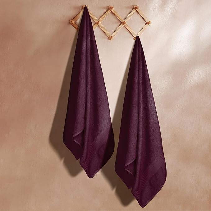 GLAMBURG Premium Cotton Oversized 2 Pack Bath Sheet 35x70-100% Pure Cotton - Ideal for Everyday use - Ultra Soft & Highly Absorbent - Machine Washable - Burgundy