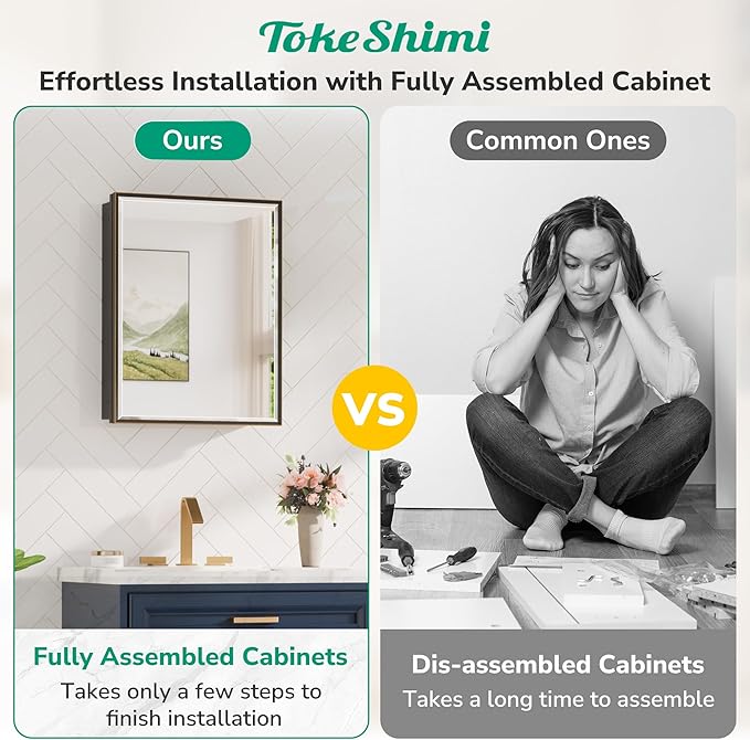 TokeShimi 16 x 24 Beveled Mirrored Medicine Cabinet Recessed, Bathroom Mirror with Storage Adjustable, Aluminum Frame Metal Oil Rubbed Bronze Medicine Cabinet with Mirror