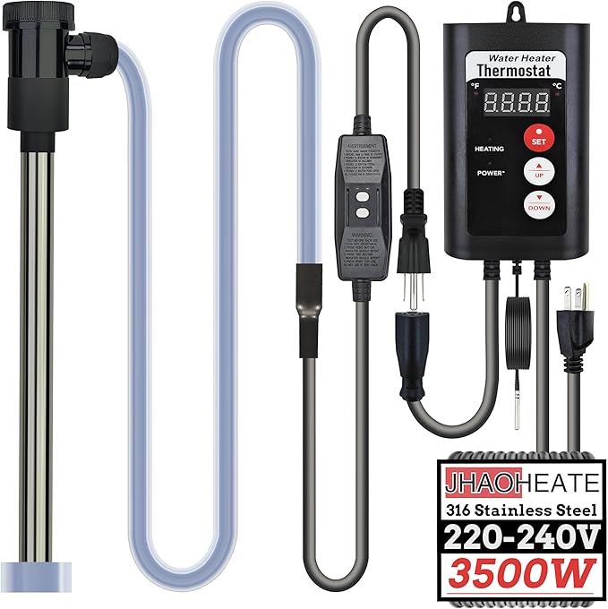 3500W 240V Above-Ground Pool Immersion Water Heater with Temp Control & GFCI – Submersible Electric Heater for Hot Tub, Bucket, Baptistry, Inflatable Pool, Baptismal Pool & Bathtub
