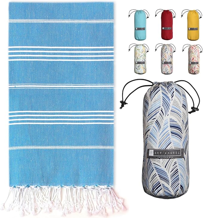 BAY LAUREL Turkish Beach Towel with Travel Bag 39 x 71 Quick Dry Sand Free Lightweight Large Oversized Towels Light