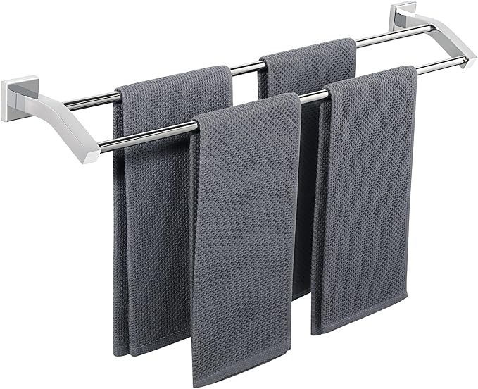 Alise Double Bath Towel Bars Towel Racks for Bathroom Lavatory,Wall Mount Towel Holder Heavy Duty SUS304 Stainless Steel Towel Hanger Towel Rail,Polished Chrome,28 Inch