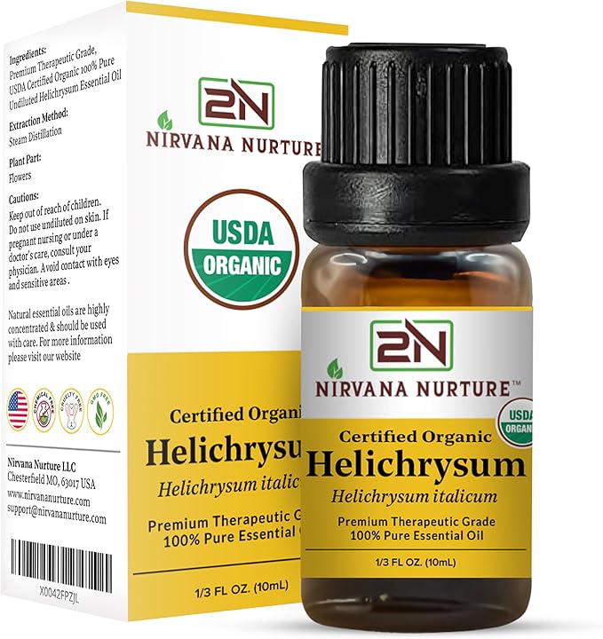 Helichrysum Essential Oil USDA Certified Organic, 100% Pure Natural Premium Grade, Undiluted- Aromatherapy Diffuser for Calm and Relaxation, Skin Care, Hair Care