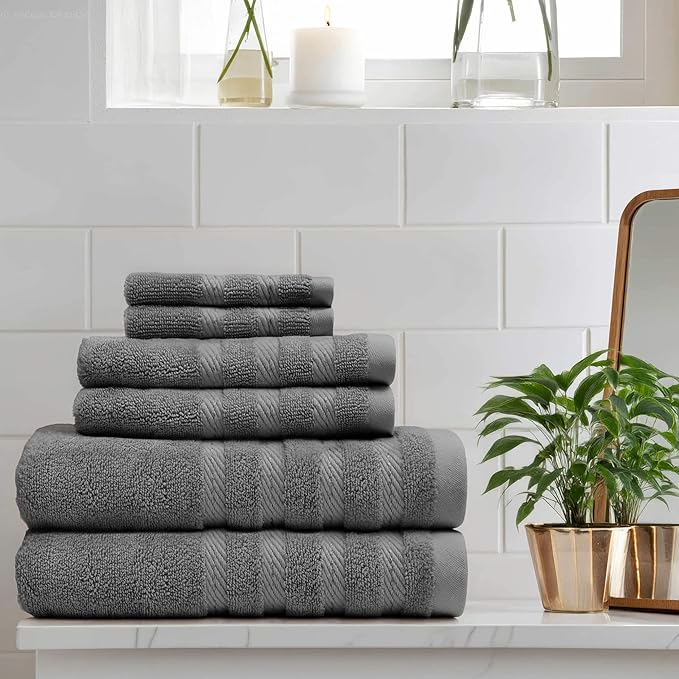 Hearth & Harbor Bath Towels for Bathroom - 100% Ring Spun Cotton Luxury Bathroom Towels - Soft & Highly Absorbent Bath Towels Set, 6 Piece Set, Gray