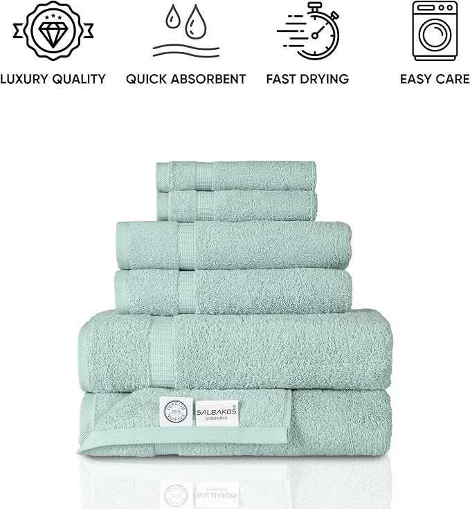 SALBAKOS 100% Turkish Cotton 6-Piece Towel Set | Heirloom Quality Hotel & Spa Collection | Soft, Absorbent 2 Washcloth, 2 Hand, 2 Bath Towel Sets | Made in Turkey (Seafoam Green, 6 Piece Towel Set)