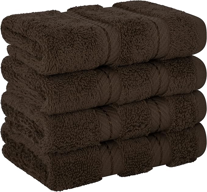 American Soft Linen Luxury Washcloths for Bathroom, 600 GSM 100% Cotton 4 Piece Turkish Wash Cloth Set, 13x13 in Soft Rags for Body and Face, Brown Washcloths